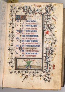 1361年から1425年までのナバラ王シャルル・ザ・ノーブルの時間：fol。 3r、3月、c。 1405年。 作： Master of the Brussels Initials and Associates