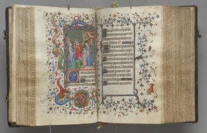 チャールズザノーブル、ナヴァール王1361-1425の時間：fol。 79r、テキスト、c。 1405年。 作： Master of the Brussels Initials and Associates