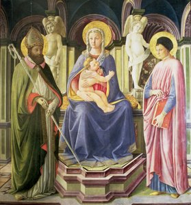 マドンナと子供とSS。クレメントとジャスティン、1449-50 作： Master of the Castello Nativity