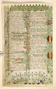 追加。 28841、f.2v：毛虫、カタツムリ、その他の昆虫、美徳と悪徳に関する論文、およびシチリアの匿名の散文史（断片）、c.1330-40（ベラム）