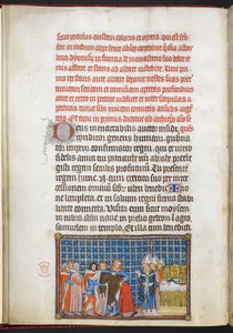 コットン ティベリウス B. VIII f.47v 上着を脱ぐ王、「フランス王シャルル 5 世の戴冠式の書」の挿絵