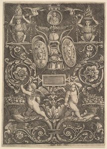 装飾パネル、下段にコルヌコピアの上に立つプッティ、1530-60年。 作： Master of the Die