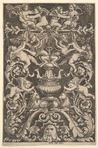 プッティやヤギなどの人物が描かれた装飾パネル、1530-60年。 作： Master of the Die