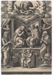 左下に聖母の戴冠、右下に洗礼者聖ヨハネ...1530-60年。 作： Master of the Die