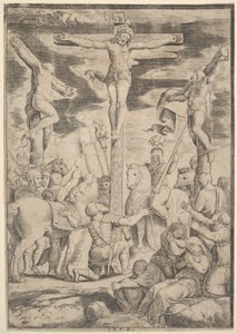 1532年、十字架上のキリストの前で両手を広げた百人隊長の改心。 作： Master of the Die