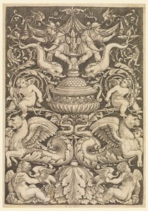 イルカと翼のあるライオンのグロテスク 作： Master of the Die, Italian or German, 1530 1560
