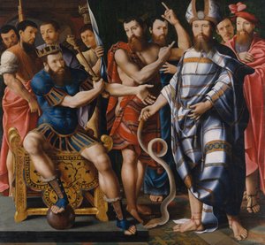 ファラオの前のモーゼとアロン。ディントヴィル家のアレゴリー、1537年。 作： Master of the Dinteville Allegory