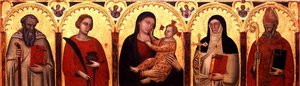 聖人のいるマドンナと子供（パネルにテンペラ） 作： Master of the Dominican Effigies