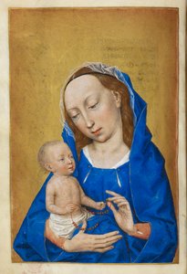 アドベントの聖母の時間. ビーズのネックレスで遊ぶ聖母子。 作： Master of the Dresden Prayer Books