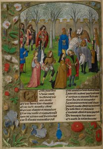 A Carolle no Jardim. O Amante é convidado a dançar com um grupo de casais liderados por Sir Mirth e Lady Gladness., de 