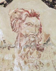 聖オヌフリウスの詳細と彼の生涯の一場面 (着色された壁画の描画と絵画)