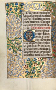 ルーアンの時間使用法：fol。 22v、精巧なボーダー付きの大きな頭文字O、c。 1470。