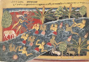 クリシュナに服を返してほしいと懇願するゴーピスたち... 1560-65年頃 作： Master of the Isarda
