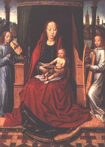 聖母子像と2人の音楽の天使 作： Master of The Legend of St. Lucy