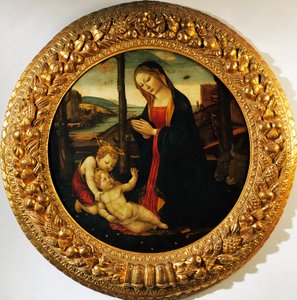 幼児の洗礼者聖ヨハネを抱く聖母子像 トンド・ミラーの巨匠の作とされる絵画（15世紀末）。 作： Master of the Miller Tondo (attr. to)