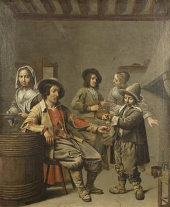 田舎者のためにグラスワインを注ぐ少年、1650年頃（帆布に油彩） 作： Master of the Processions
