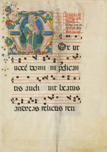 聖アンデレの饗宴が頭文字Mで描かれた写本の葉 15世紀後半 作： Master of the Riccardiana Lactantius