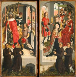 ダビデの前のアブナーの使者、ソロモンに贈り物をするシバの女王...、1480年頃。