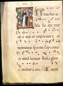 15世紀後半の段階的なフォリオ（羊皮紙にインク、テンペラ、金箔） 作： Master of the Saluces Hours (attr. to)