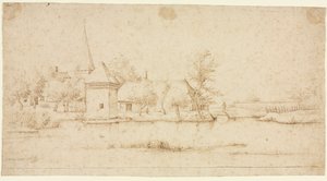 堀のある村のある風景、1559-1561。 作： Master of the Small Landscapes