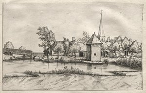 ブラバントとカンピーヌの村々の風景。1561年頃の堀り払いの村。 作： Master of the Small Landscapes