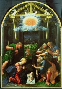 羊飼いの崇拝（パネルに油彩） 作： Master of the Twelve Apostles