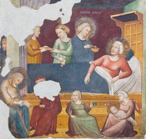 洗礼者の誕生、14世紀前半（別のフレスコ画） 作： Master of the Urbino Coronation