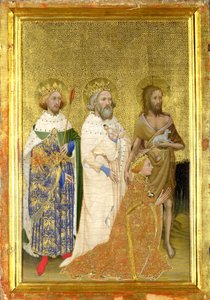 イギリスのリチャード2世と彼の守護聖人 (Wilton Diptychの左内側パネル) 作： Master of the Wilton Diptych