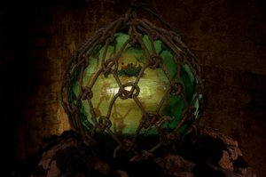 アサイラム, 2001 (ガラス、ロープ、水、岩、DVD、ビデオプロジェクション) 作： Mat Collishaw