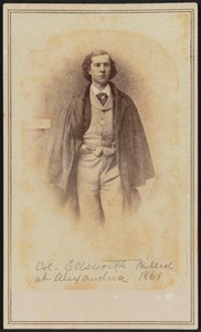 大佐の任意の肖像画 エルマー・エフライム・エルスワース、1861年。 作： Mathew Brady
