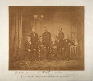 弾劾の衆議院のマネージャー、1868（セピア写真） 作： Mathew B. Brady