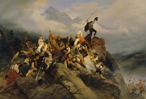 戦う農民の中にいるヨアヒム・ハスピンガー神父 作： Mathias Artaria