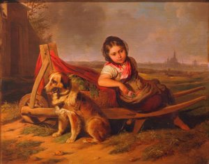 ウィーンの前に犬を持つ少女 作： Mathias Ranftl
