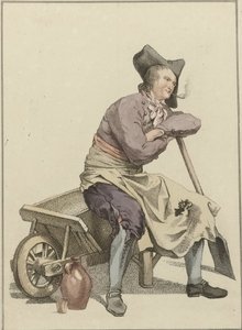 手押し車の端に座っている男 作： Mathias de Sallieth