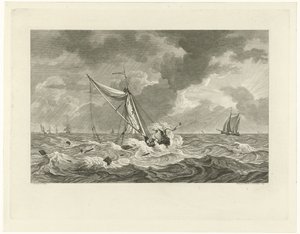 1778年、テセル近郊の船長クラース・リンゲルスのカーグのビーチ 作： Mathias de Sallieth