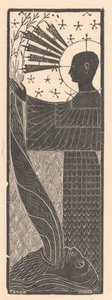 立っている姿と口を開けた男性の頭 12枚の木版画（連載タイトル） 作： Mathieu Lauweriks