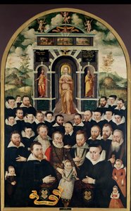聖母アンリ4世（1553-1610）と公爵夫人、寄贈者、彼の妻および彼らの家族のメンバーを描いた寓意的なパネル 作： Mathieu Prieur