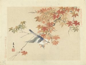 秋の枝の近くを飛んでいる鳥 景文の花鳥画 前編（連載タイトル） 景文課長画風全ペン 作： Matsumura Keibun