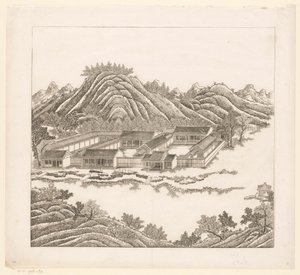 中国承徳 (Jehol) のインペリアル サマー パレスの一部のビュー 作： Matteo Ripa