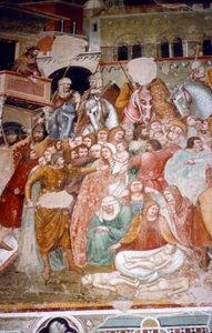 純真無垢な人々の虐殺」 シエナ、サンティアゴスティーノ教会のフレスコ画、1482年   作： Matteo di Giovanni