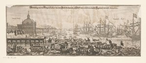 1662 年 4 月 20 日、ブラガンサのキャサリンと共にイギリスに向かう艦隊の出発 イギリスの後、カタリーナ・フォン・グロス・ブリタニエンとシッフ・フォン・リサボナがケーニギン・キャサリーナ・フォン・グロス・ブリタニエンとシフ・フォン・リサボナを略奪しました。 Anno 1662 (オブジェクトのタイトル) ブラガンサのキャサリンとエンの結婚 作： Matthäus Merian (II)