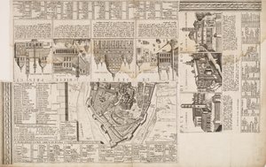 七つの巡礼教会。 ローマの地図へのボーダー装飾 作： Matthaus Greuter