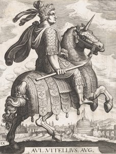 プレート9：馬に乗ったヴィテリウス皇帝、「ローマの最初の12人の王」より Te..., 1610-50. 作： Matthaus Merian
