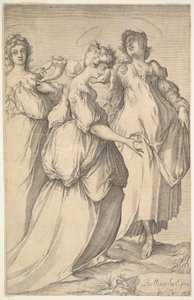 3つのHaloed女性像、ca。 1610-50。 作： Matthaus Merian