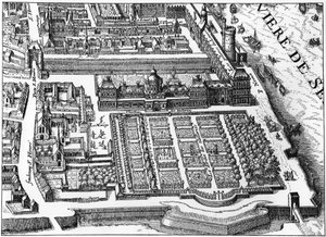 パリ：1615年のチュイルリー宮殿と庭園、マチュー・メリアンの図面のファクシミリ。 作： Matthaus the Elder (after) Merian