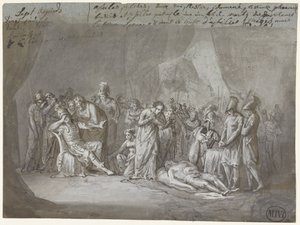 アキレウスの天幕で嘆いたパトロクロスの死体 作： Mattheus Ignatius van Bree