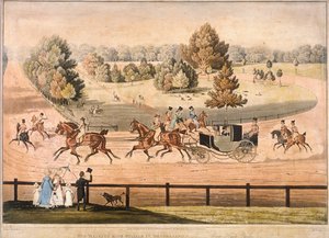 1831 年、ロンドンのハイドパークを馬で走るジョージ 4 世 作： Matthew Dubourg