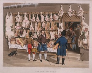 ロンドン・マーケット」、肉屋、1822年 作： Matthew Dubourg