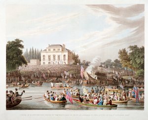 ブランデンバラ ハウス、ハマースミス、ロンドン、1821 年のテムズ川の眺め 作： Matthew Dubourg