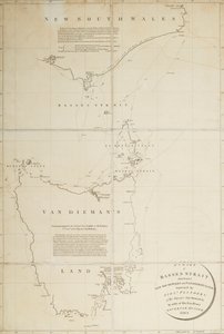 ニュー・サウス・ウェールズとヴァン・ディーマンズ・ランドの間にあるバス海峡の海図。ハンター総督 作： Matthew Flinders
